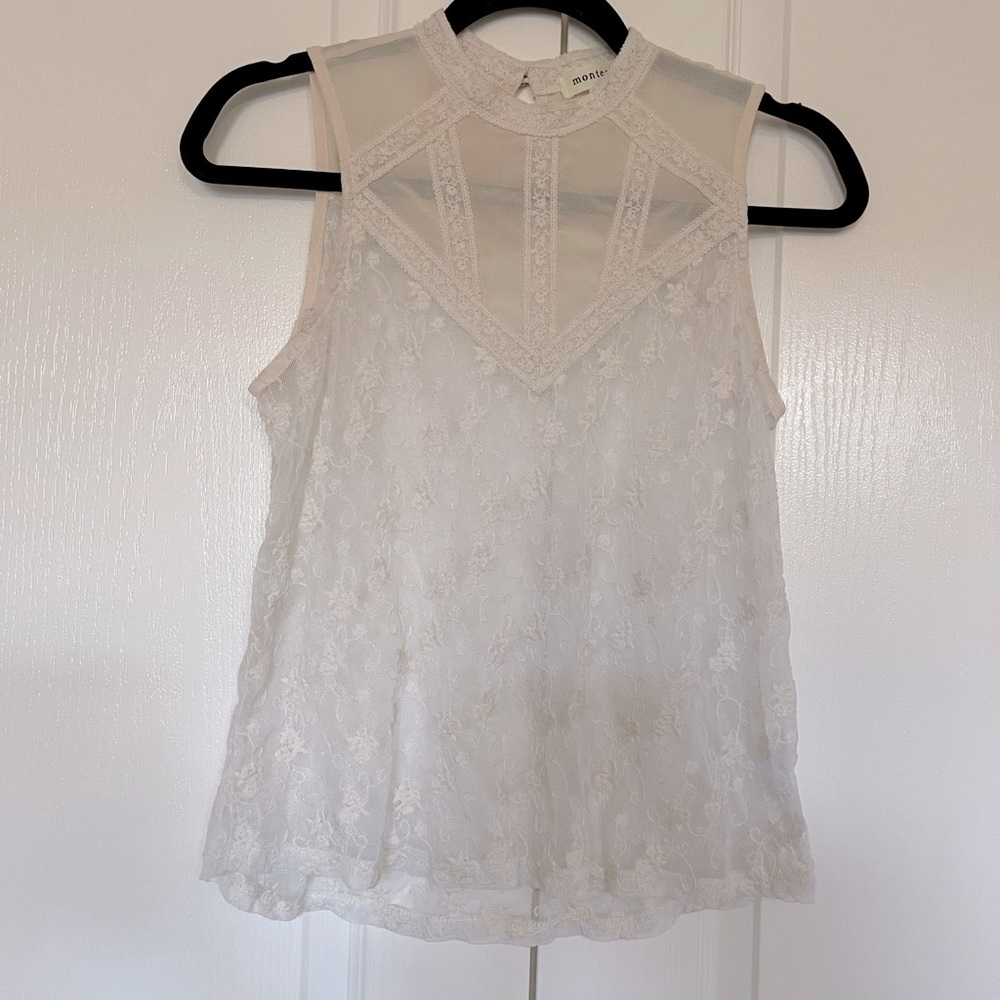 Monteau Sheer Lace Tank Top size M